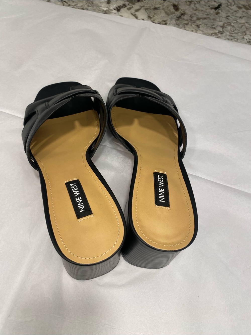 Nine West Black Block Heel Slide Sandals H Strap Size 8.5M - Picture 7 of 10